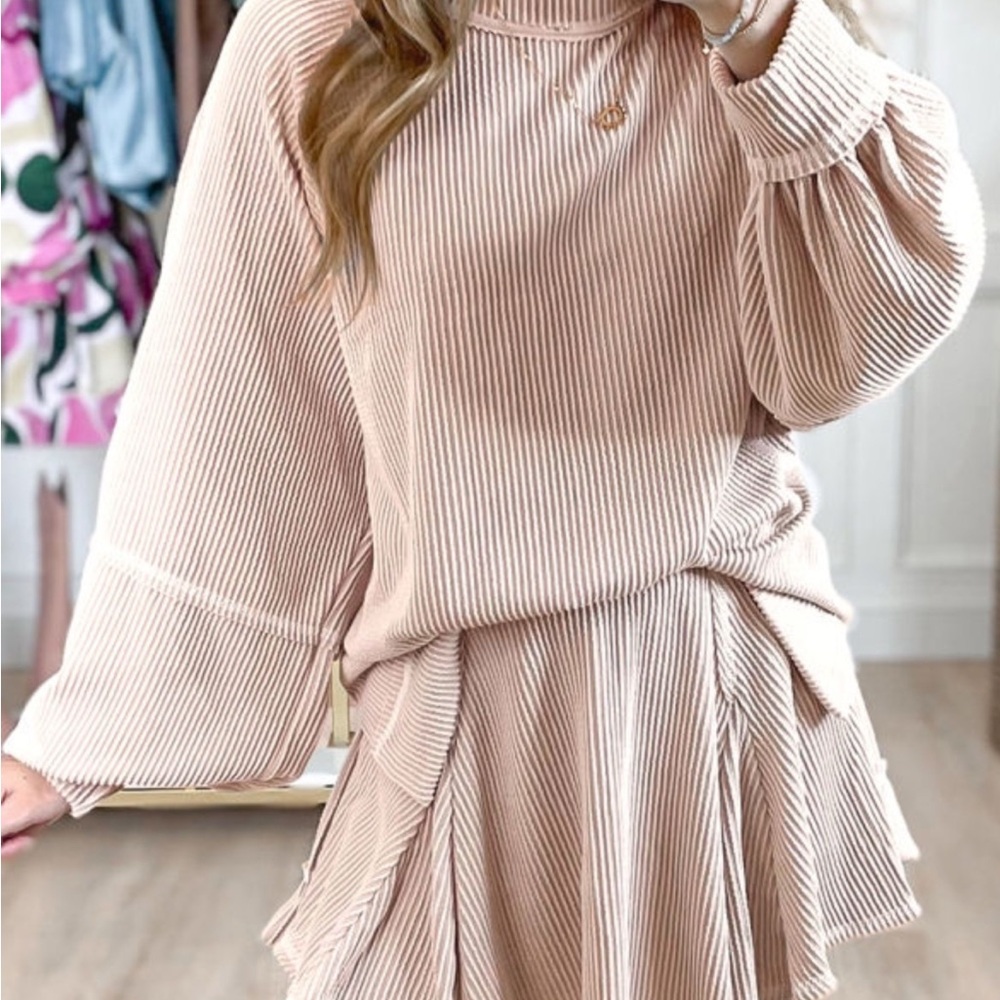 Taupe Ribbed Skort Set